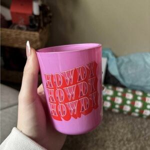 Pink 'Howdy' Party Candle with Red Retro Typography